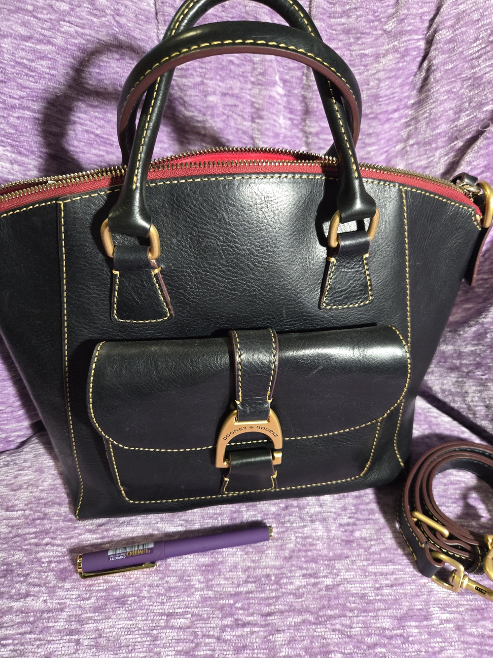 Dooney & Bourke FLORENTINE NAVY💙 Leather Naomi Satchel with Gold Hardware. EUC - Picture 4 of 16